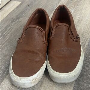 Vans Women's Leather Brown Slip-On Loafers